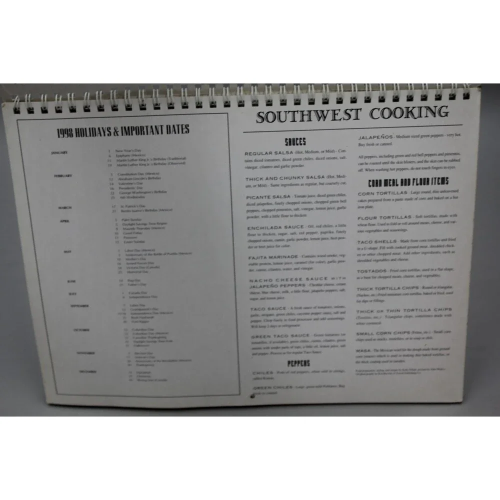 Southwest Cooking Engagement Calendar Stuffed Shell Chile Rellenos Kabobs 1998